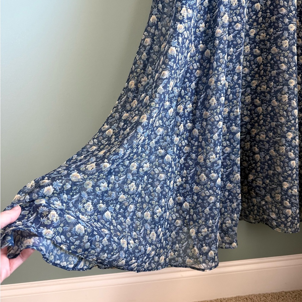 Blue Floral Chiffon Drop Waist Bohme Dress